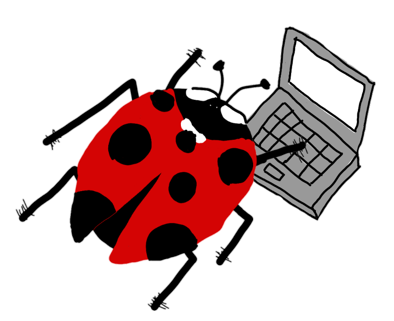 Uma joaninha mexendo em um notebook