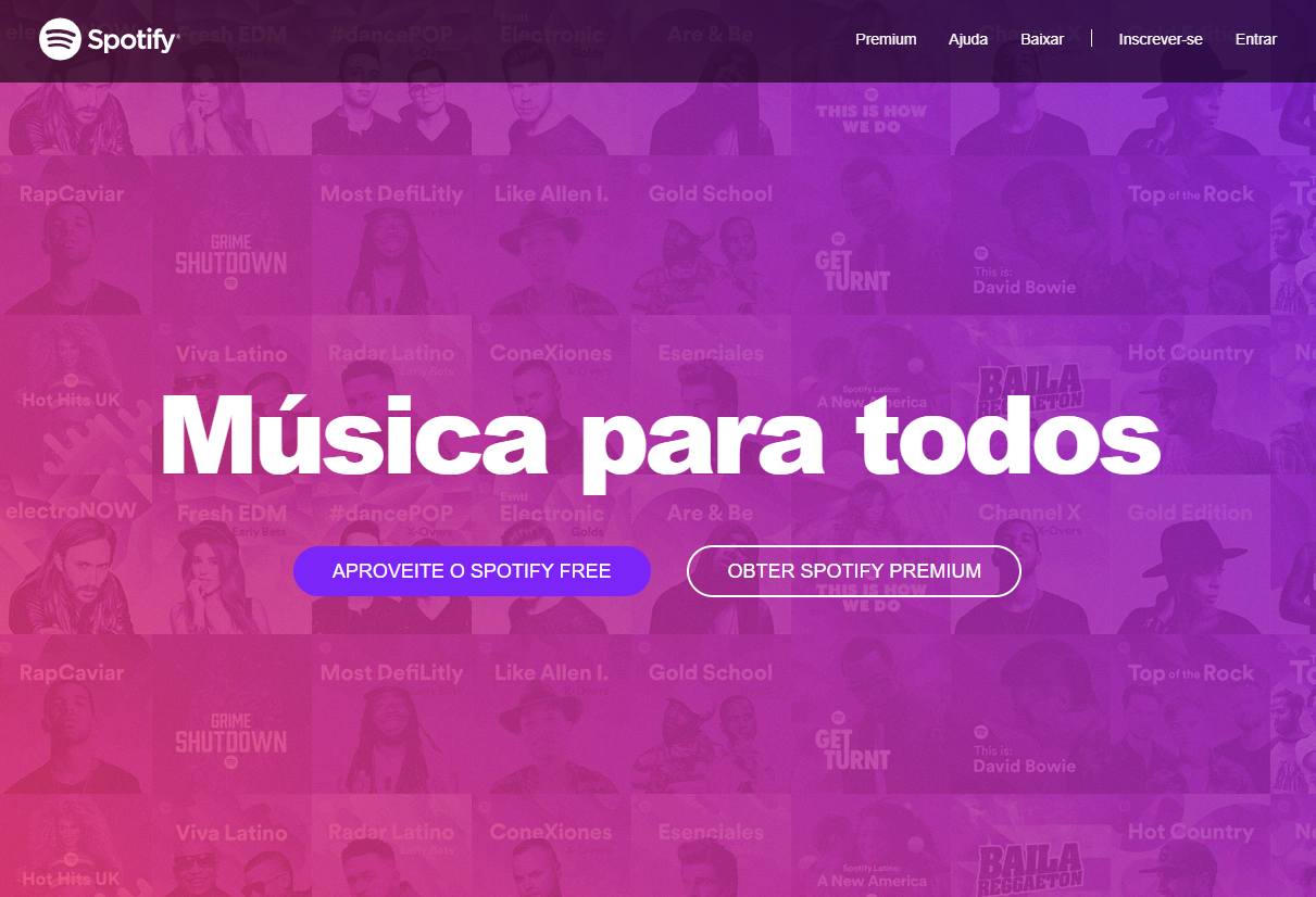 Imagem do antigo design da pagina do spotify