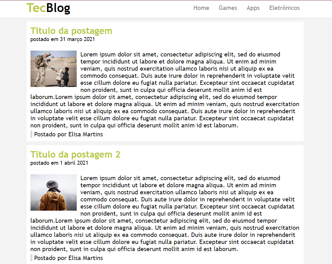 Imagem do projeto de um blog